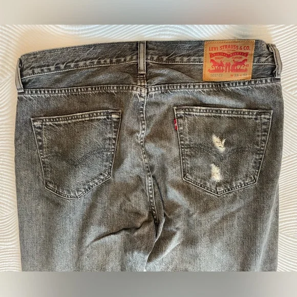 Levi’s 501 CT Taper Fit Grey Distressed Jeans - 33/34 - Picture 8 of 9
